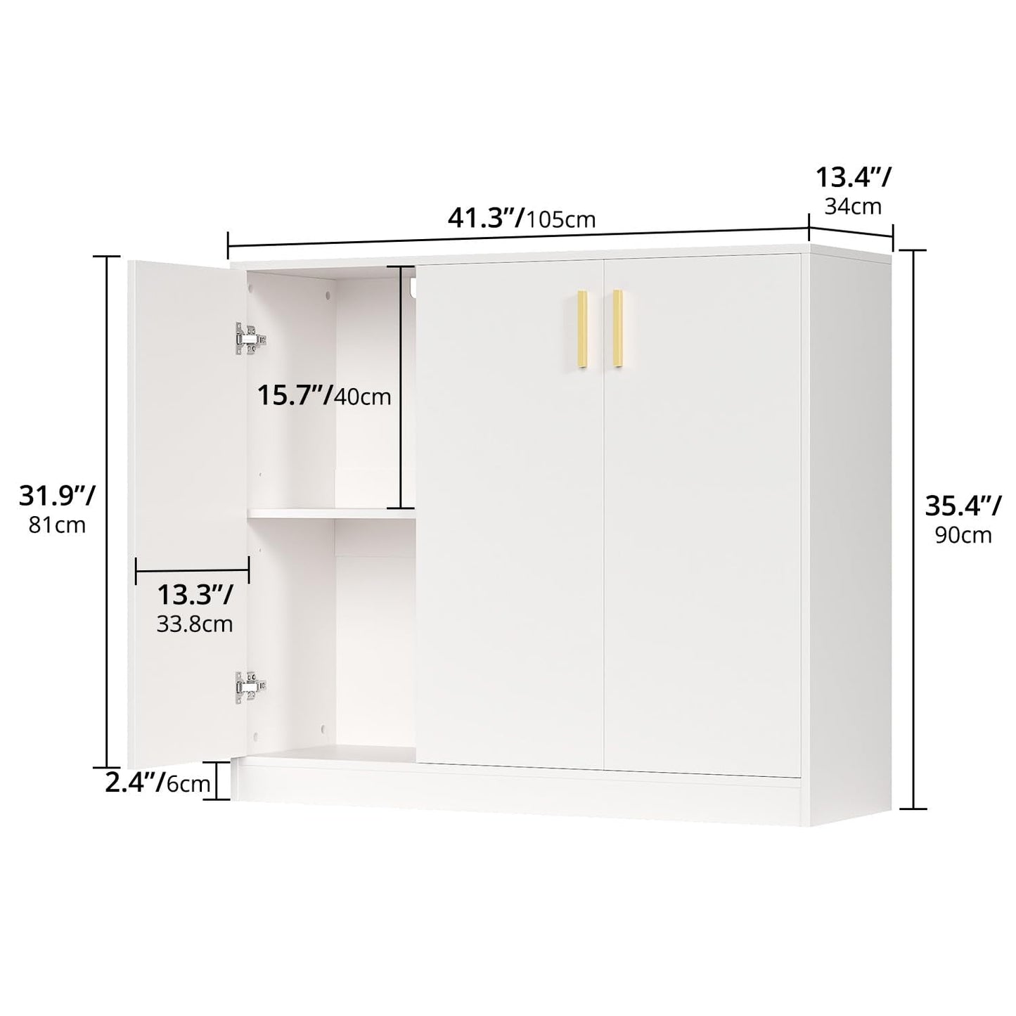 Buffet Cabinet with Doors and Shelves, 35.4" Tall Wood Sideboard Console Table for Kitchen, Living Room, Entryway, or Hallway, White