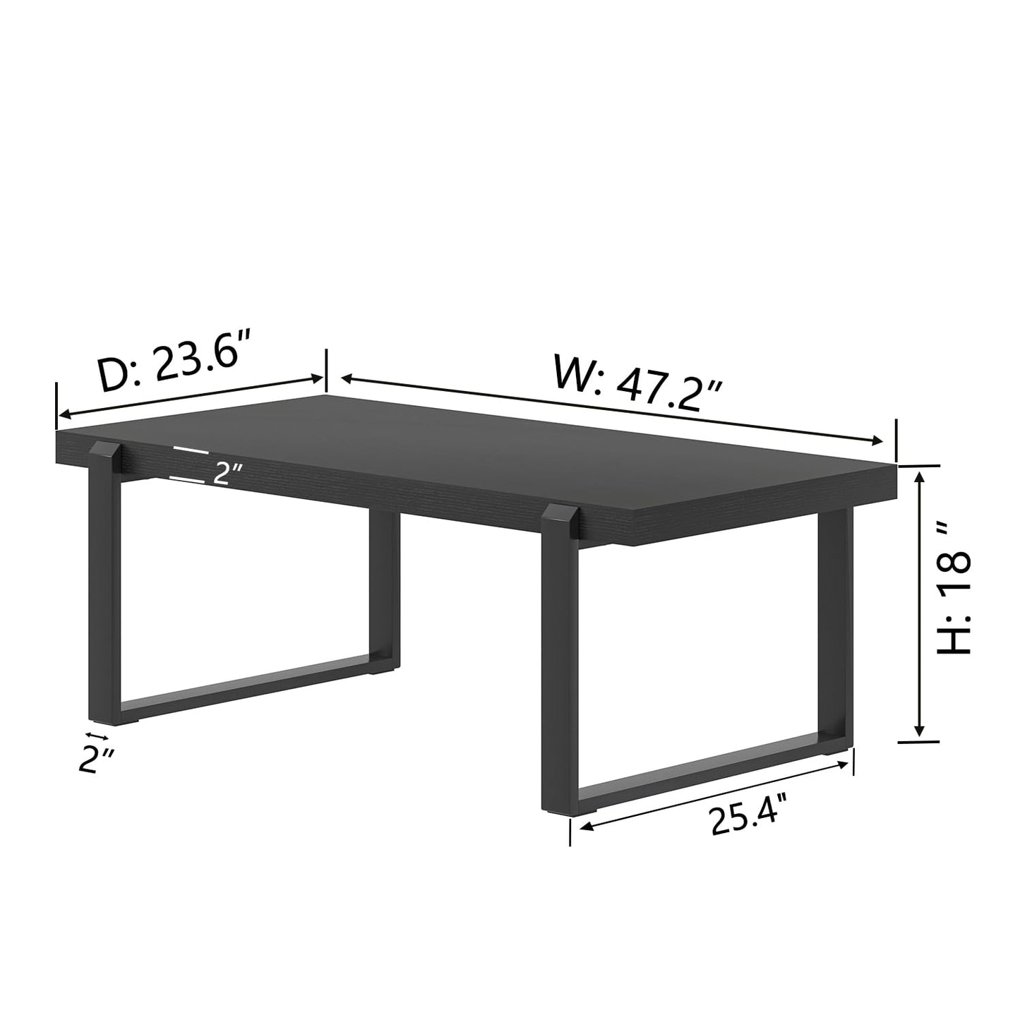 FOLUBAN 47" Black Coffee Table – Modern Industrial Wood and Metal Rectangle Center Table for Living Room
