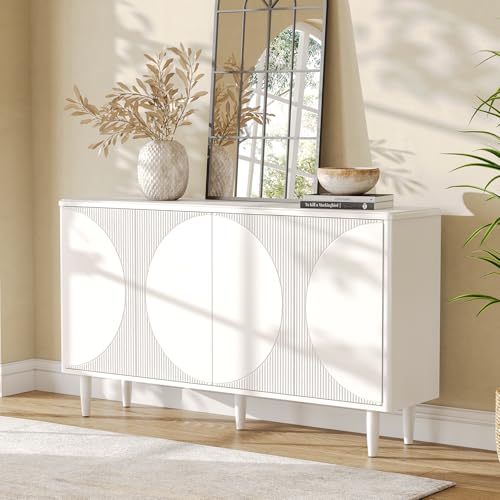 **LITTLE TREE 59" Buffet Cabinet Sideboard with Storage, Modern Sideboard Buffet Table with Doors for Living Room and Dining Room, White**
