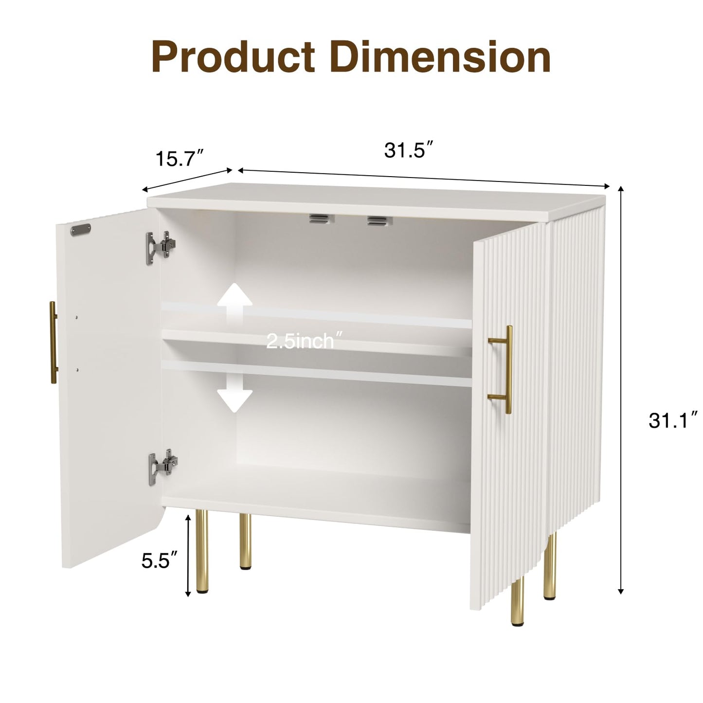 Buffet Cabinet with 2 Doors and Adjustable Shelf, Fluted Modern Sideboard Accent Cabinet for Living Room, White