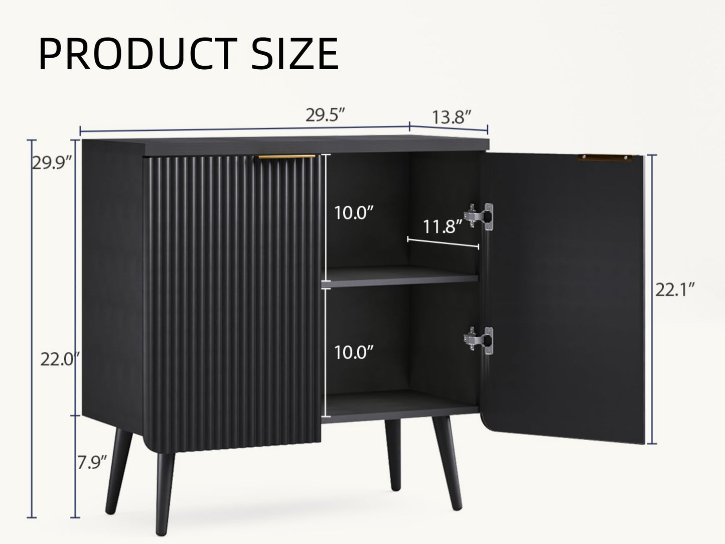 Fluted Buffet Cabinet with Doors and Shelves, Modern Wood Sideboard Coffee Bar Storage for Kitchen, Dining, and Living Room, Black