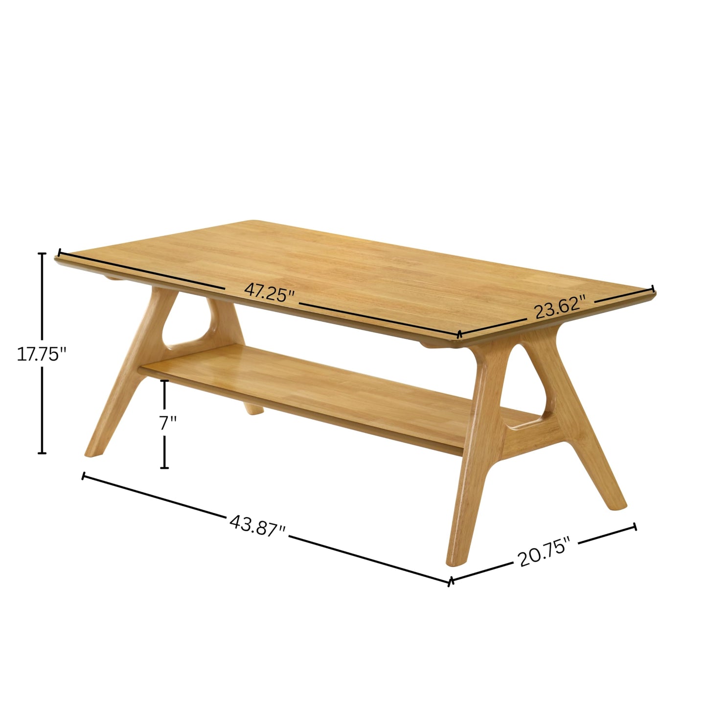 Roundhill Furniture Arona Mid-Century Modern Wood Coffee Table with Shelf – Natural Oak Finish