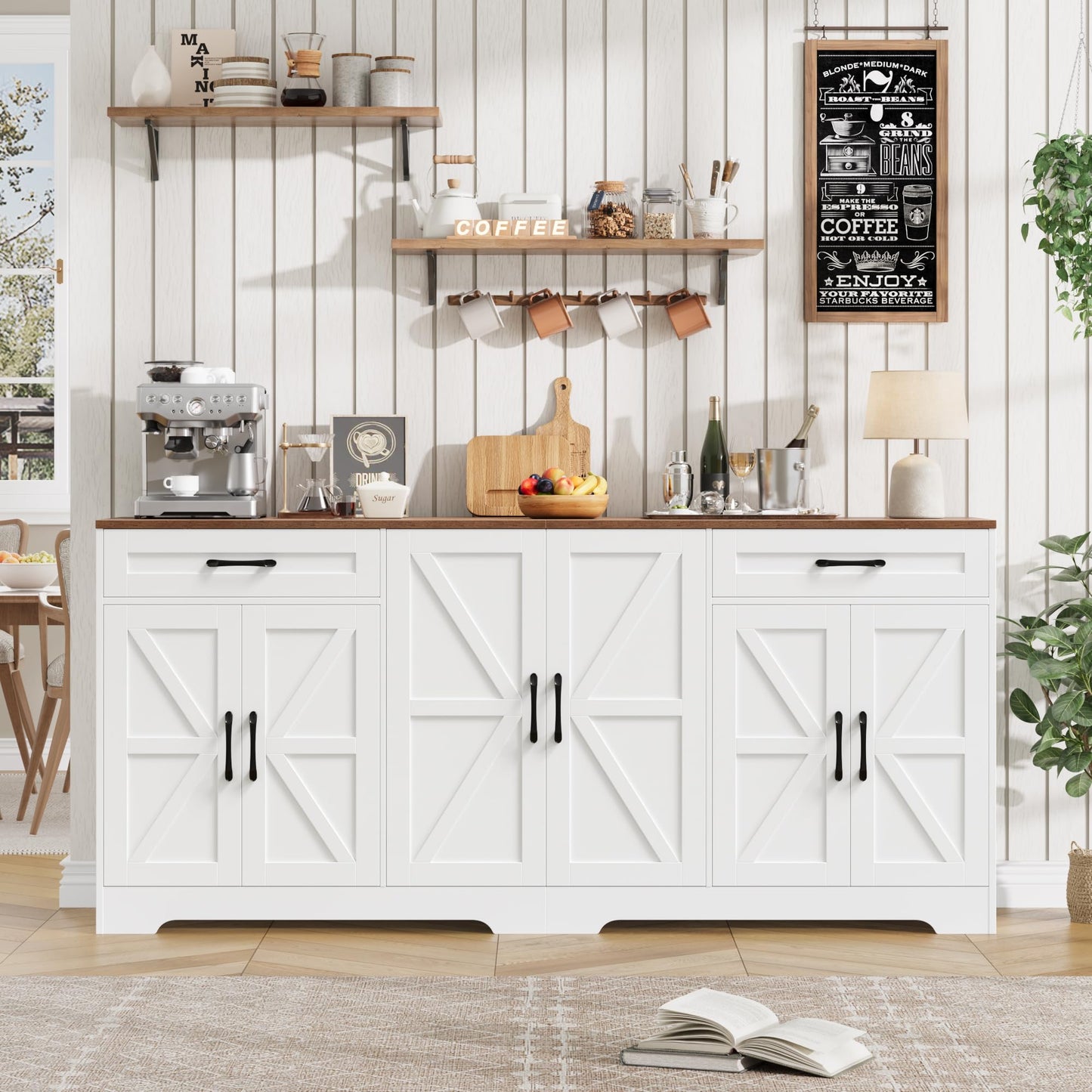 **YGEOMER Farmhouse Buffet Cabinet Sideboard with 3 Drawers and 2 Doors, Wood Coffee Bar Storage Cabinet for Kitchen or Dining Room**
