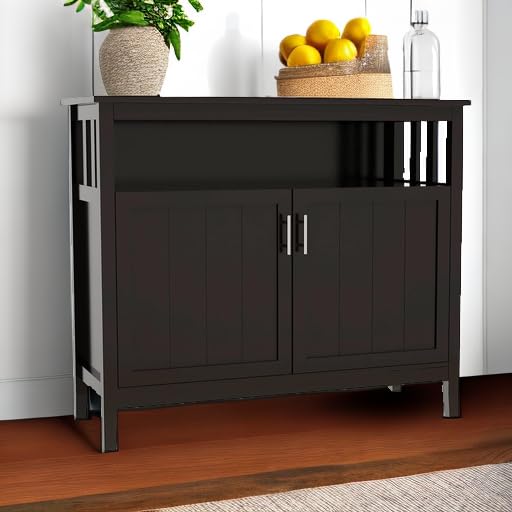 Espresso Buffet Cabinet with 2 Doors, Large Modern Storage Cabinet, MDF and Wood, 39.96" x 15.75" x 34.25"