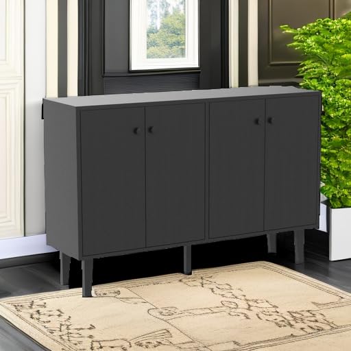 Black Sideboard Buffet Cabinet with 4 Doors, Kitchen and Living Room Storage Console Table