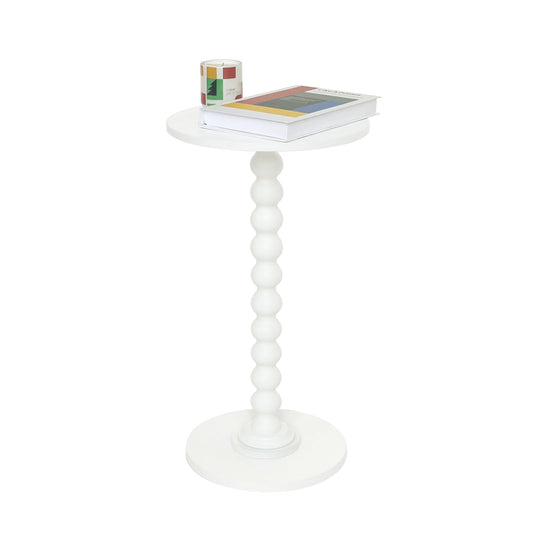 Round Side Table, Small Modern Drink Table with Solid Wood Legs for Living Room, Bedroom, Office, White