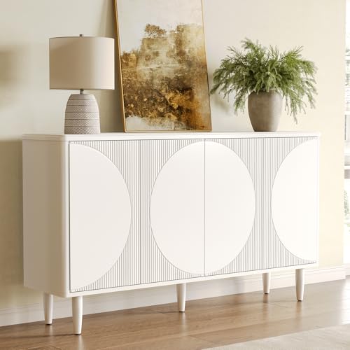 **LITTLE TREE 59" Buffet Cabinet Sideboard with Storage, Modern Sideboard Buffet Table with Doors for Living Room and Dining Room, White**