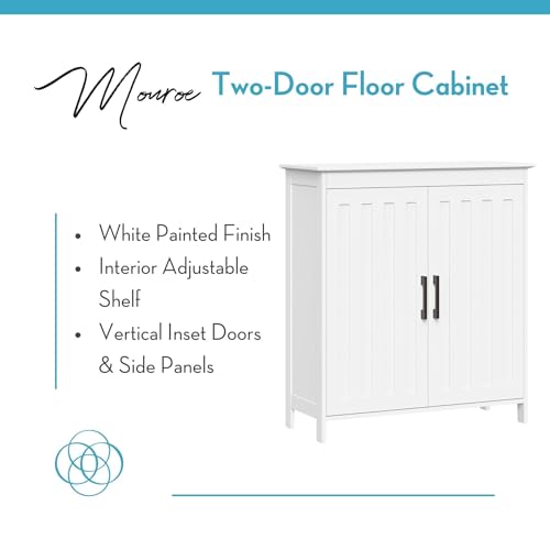 Two-Door Floor Storage Cabinet with Adjustable Shelves, Bathroom Storage with Soft-Close Doors, White Finish with Matte Black Handles