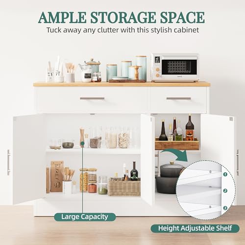 42" Modern Farmhouse Sideboard Buffet Cabinet with 3 Barn Doors and Adjustable Shelf, Wood Coffee Bar Storage for Kitchen or Living Room, White