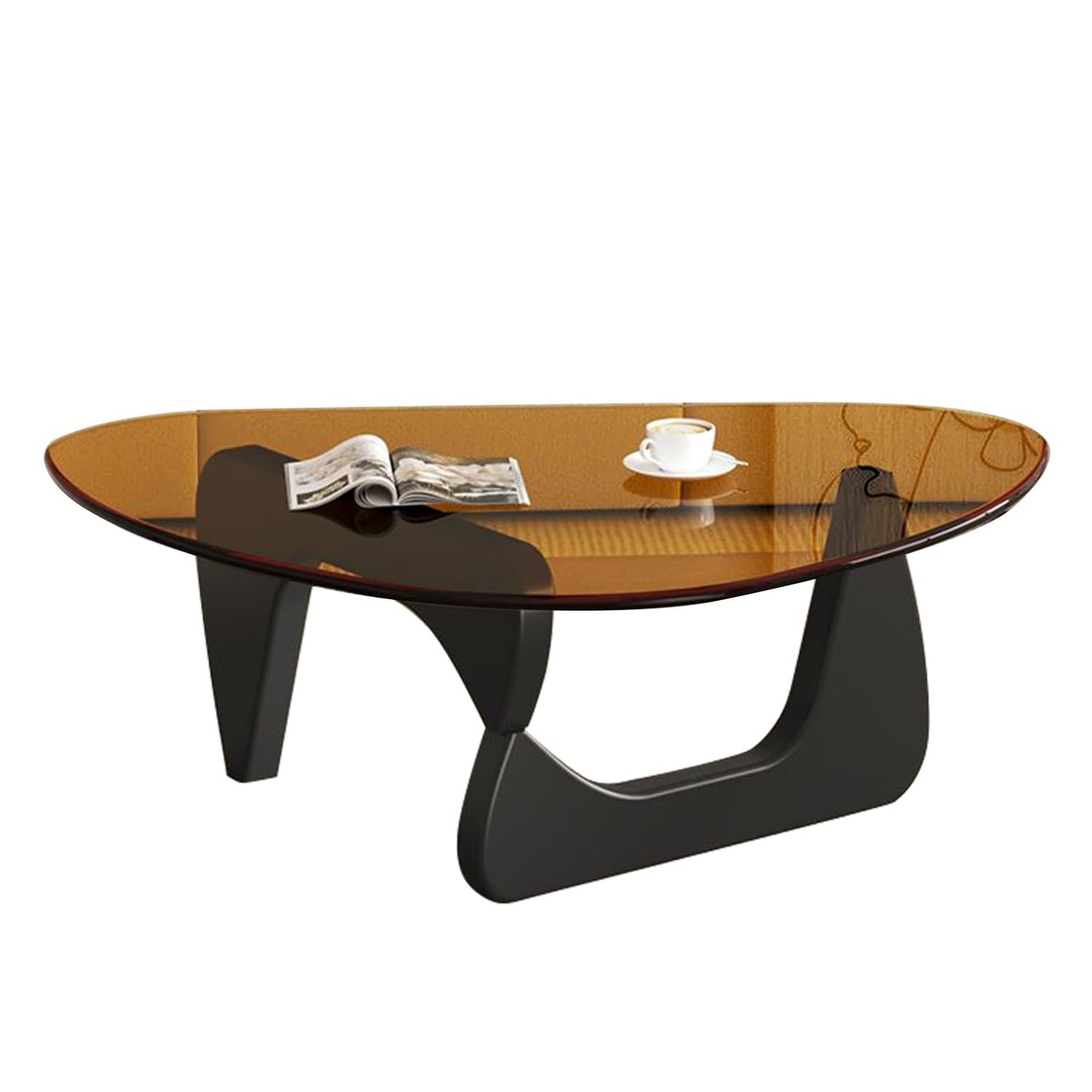 Mid Century Modern Glass Coffee Table, Small Elegant Coffee Table for Living Room Bedroom Office, Black/Brown Medium