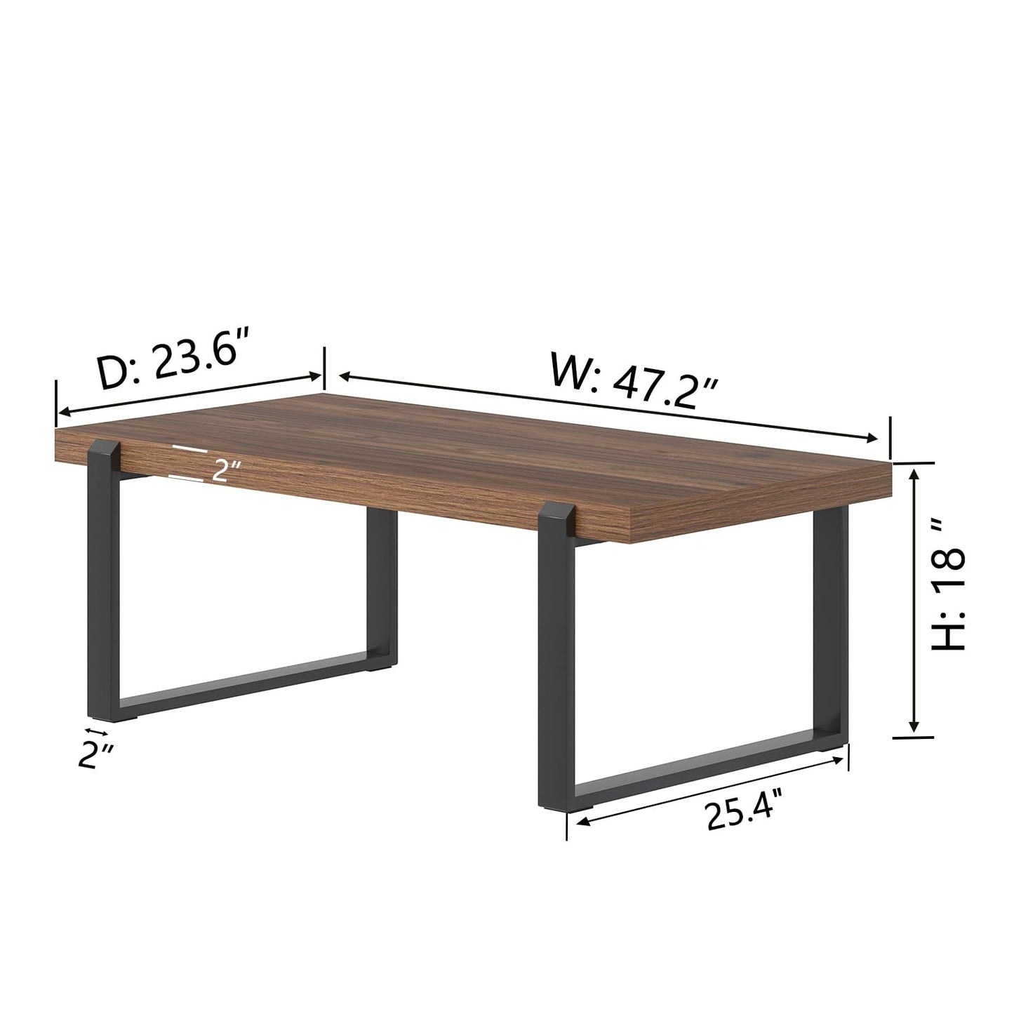 FOLUBAN 47" Modern Coffee Table – Rustic Walnut Wood and Metal Industrial Rectangle Center Table for Living Room