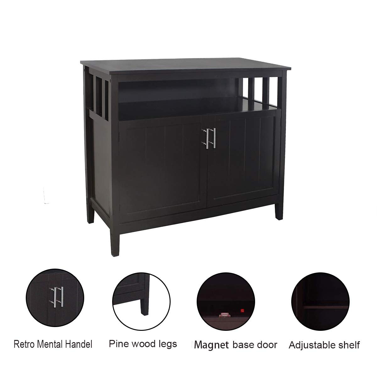 Espresso Buffet Cabinet with 2 Doors, Large Modern Storage Cabinet, MDF and Wood, 39.96" x 15.75" x 34.25"