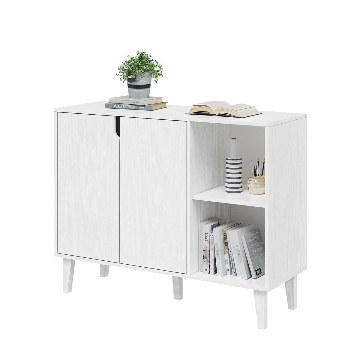 White Kitchen Buffet Cabinet with 2 Doors and 2 Shelves, Storage Sideboard, 41.8" L x 15" W x 32.5" H