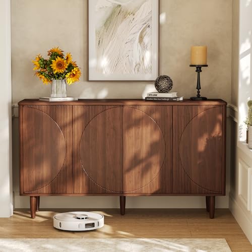 LITTLE TREE 59-Inch Buffet Cabinet Sideboard with Storage, Modern Sideboard Buffet Table with Doors for Living Room, Dining Room (Walnut)