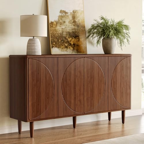 LITTLE TREE 59-Inch Buffet Cabinet Sideboard with Storage, Modern Sideboard Buffet Table with Doors for Living Room, Dining Room (Walnut)