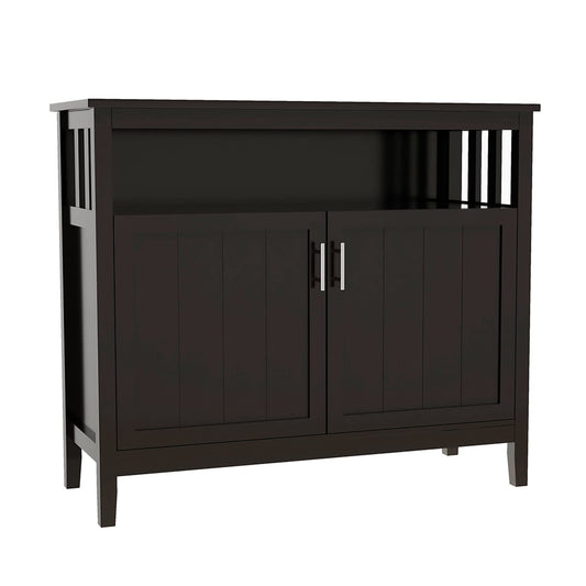 Espresso Buffet Cabinet with 2 Doors, Large Modern Storage Cabinet, MDF and Wood, 39.96" x 15.75" x 34.25"