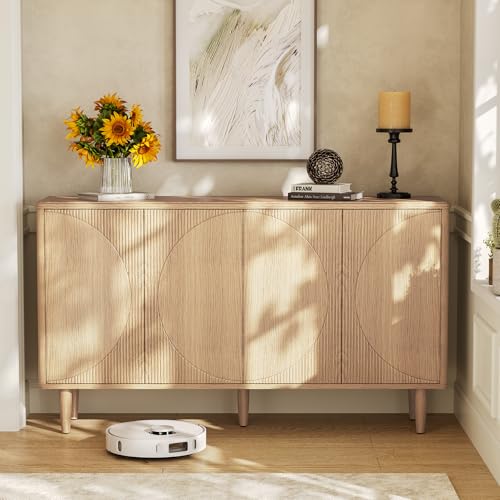 **LITTLE TREE 59" Buffet Cabinet Sideboard with Storage, Modern Sideboard Buffet Table with Doors for Living Room and Dining Room**