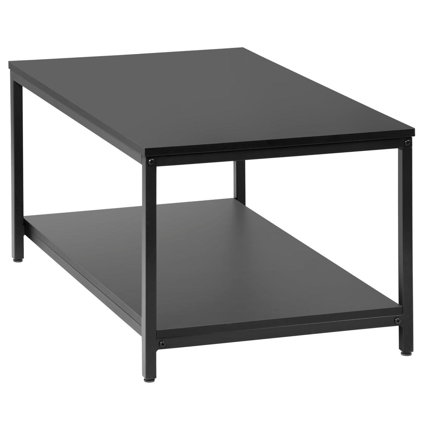 SUPER DEAL 2-Tier Industrial Coffee Table with Storage Shelf – Black Rectangle Wood and Metal Center Table for Small Apartments, Living Room, or as a TV Stand/Side End Table
