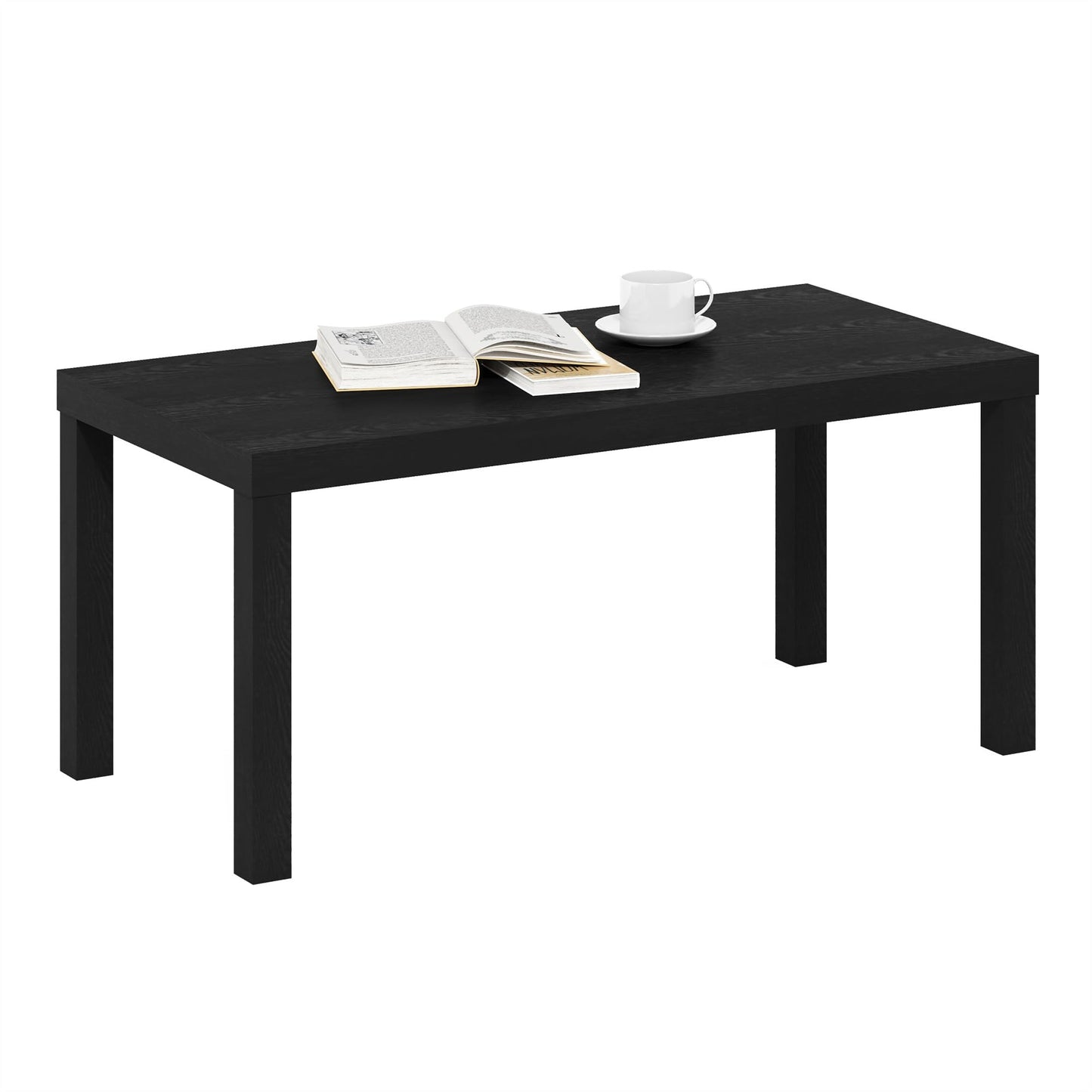 Modern Rectangle Coffee Table with 1.8 Inch Thick Tabletop, Classic Side Table for Living Room or Office, Black