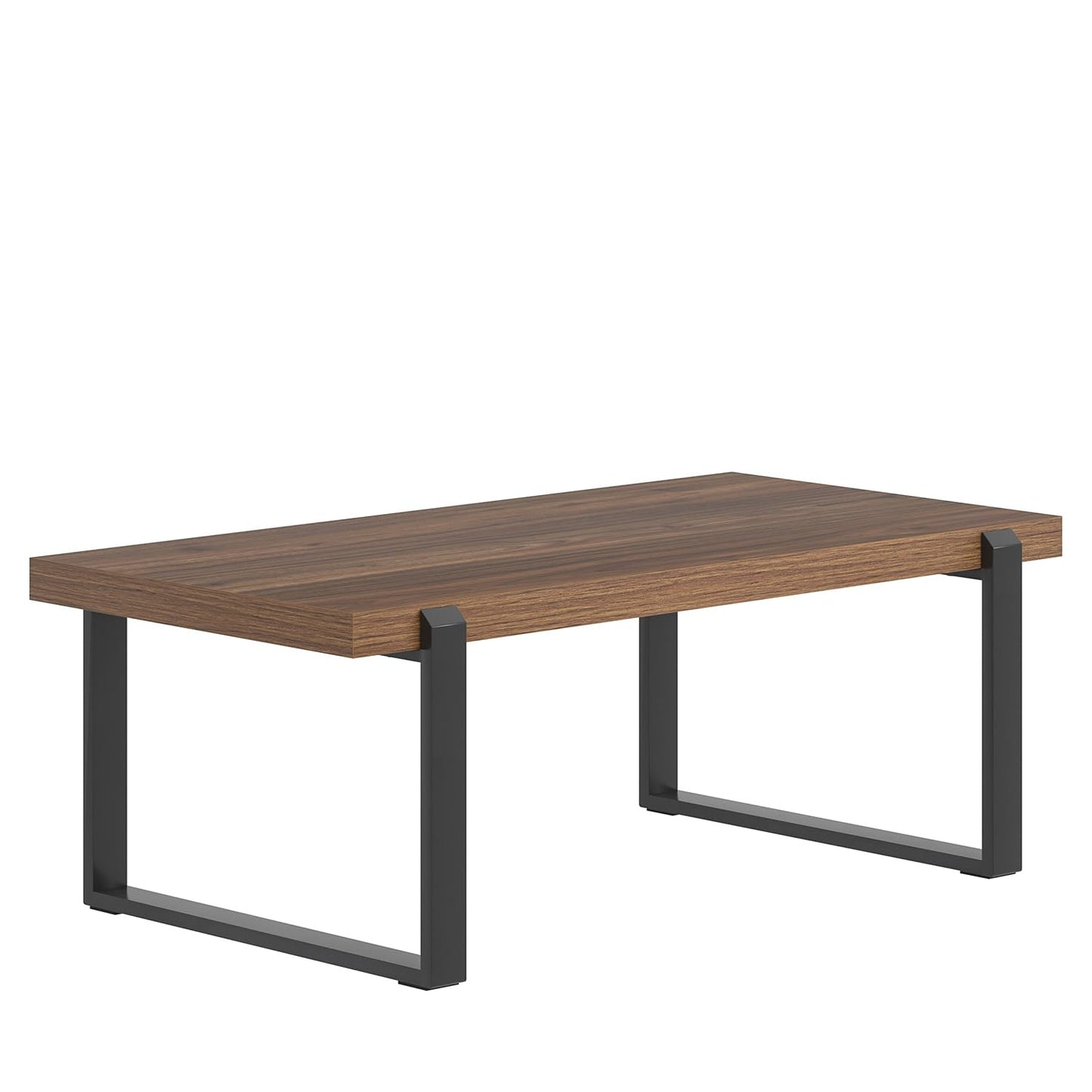 FOLUBAN 47" Modern Coffee Table – Rustic Walnut Wood and Metal Industrial Rectangle Center Table for Living Room