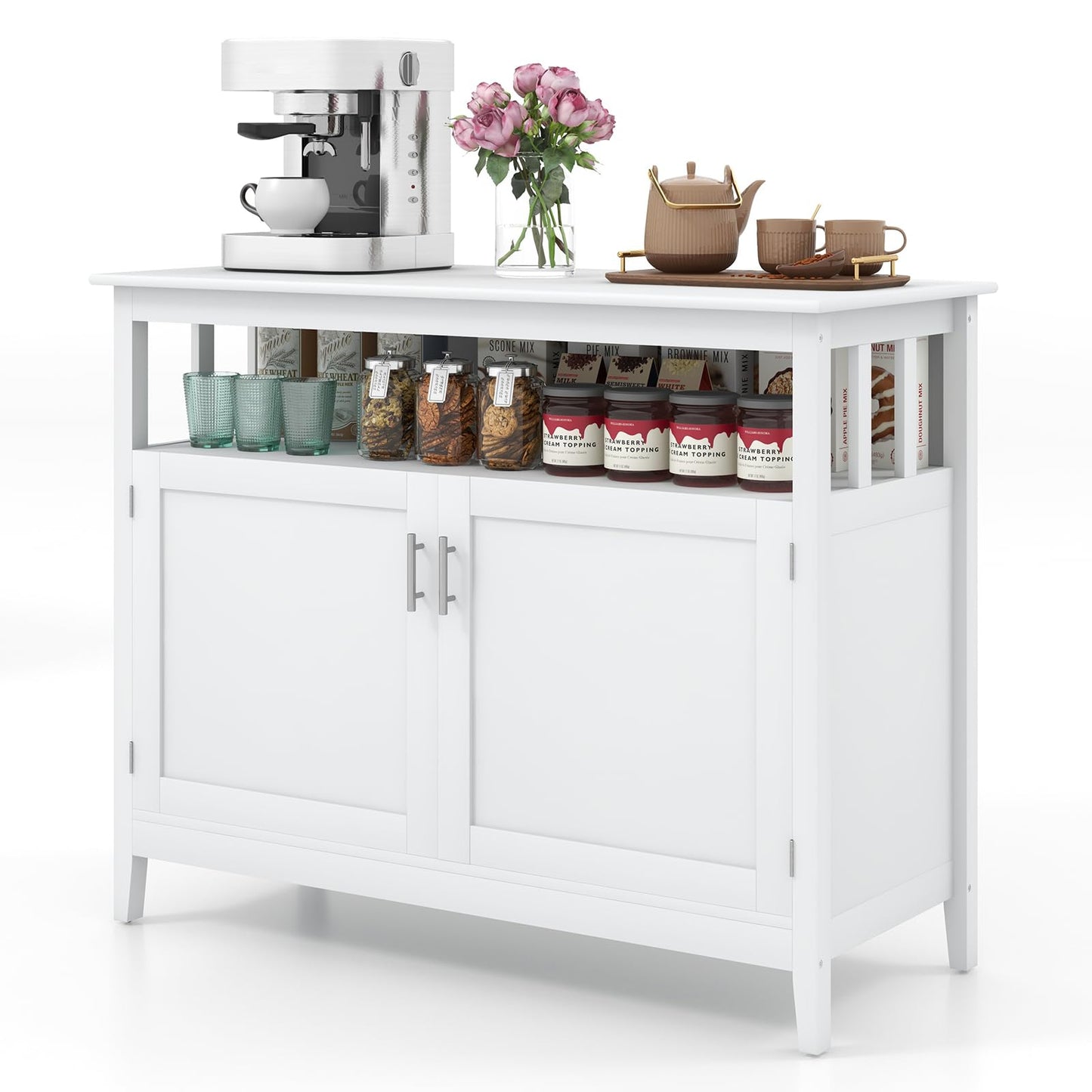 Freestanding Buffet Cabinet with Adjustable Shelf, Kitchen Storage Sideboard Console Table, 45" x 20" x 36", White