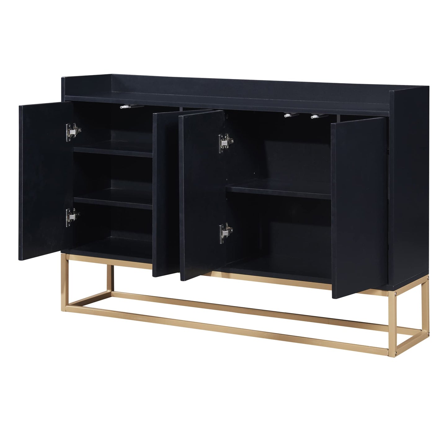 Modern Wood Sideboard Buffet Cabinet with Doors, Adjustable Shelves, and Metal Base, Kitchen Storage for Small Spaces, Black