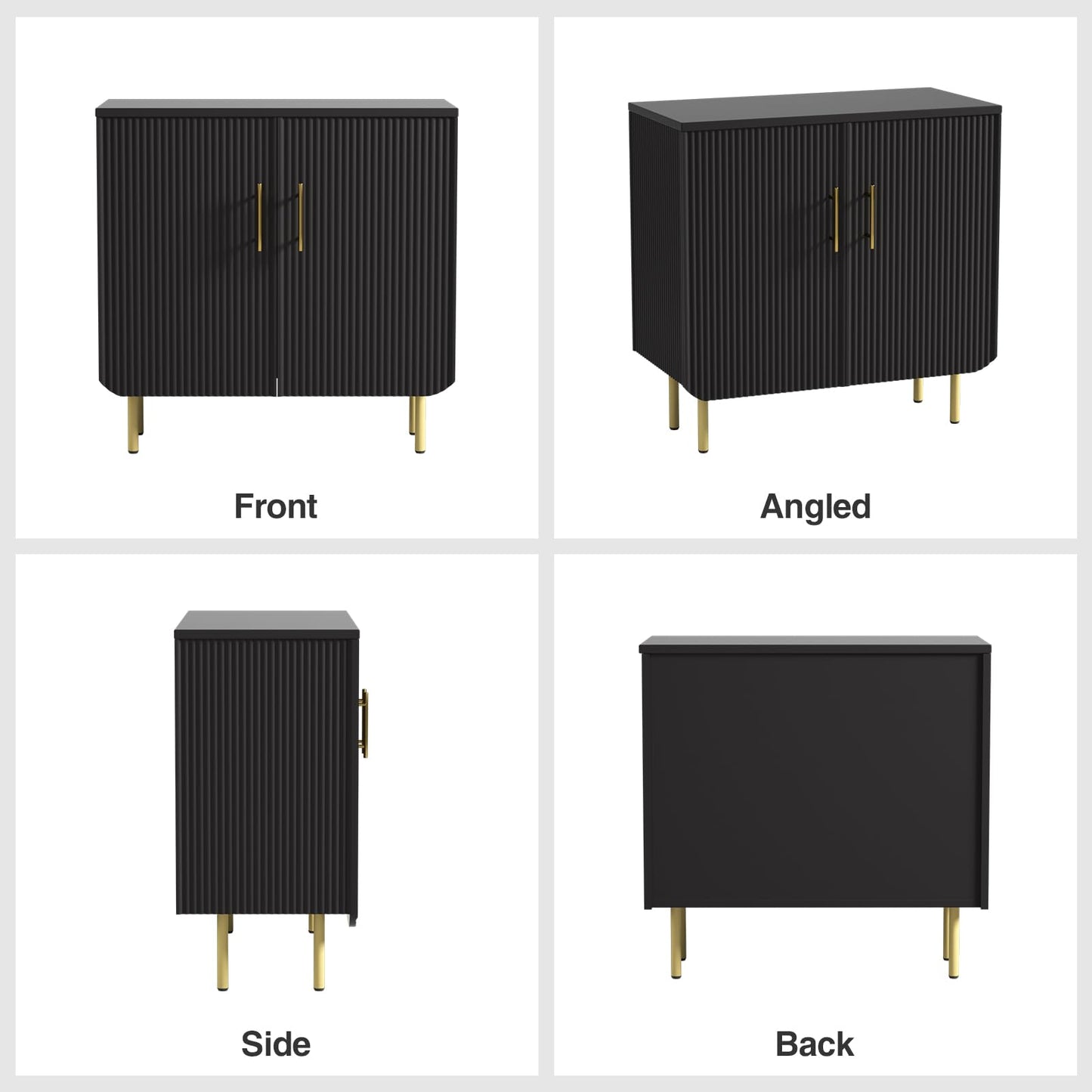 Buffet Cabinet with 2 Doors and Adjustable Shelf, Fluted Modern Sideboard Accent Cabinet for Living Room, Black