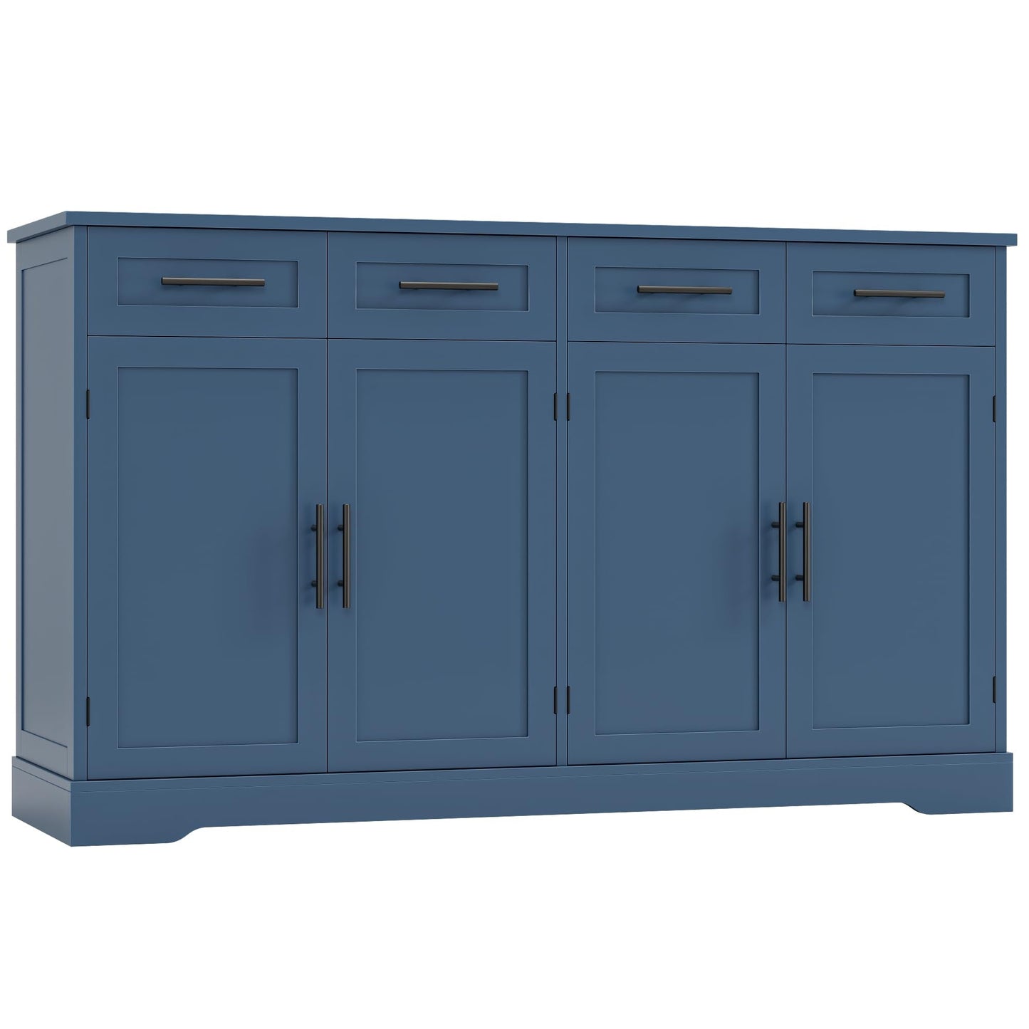 60" Large Buffet Sideboard with 4 Drawers and Storage, 36" Tall Modern Kitchen Cabinet with Silver Handles, Black