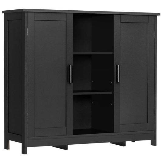 Storage Cabinet with 2 Doors and 4 Shelves, Bathroom Cupboard or Credenza for Living Room, Entryway, or Home Office, Black