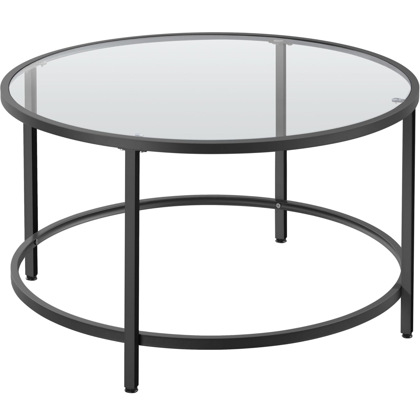 27.6" Round Glass Coffee Table with Black Metal Frame for Living Room, Office, or Apartment