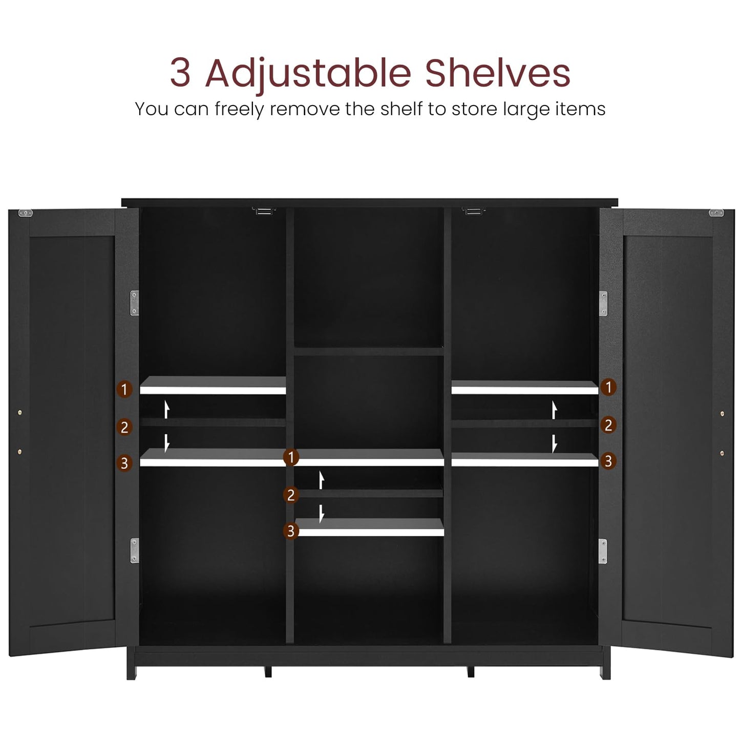 Storage Cabinet with 2 Doors and 4 Shelves, Bathroom Cupboard or Credenza for Living Room, Entryway, or Home Office, Black