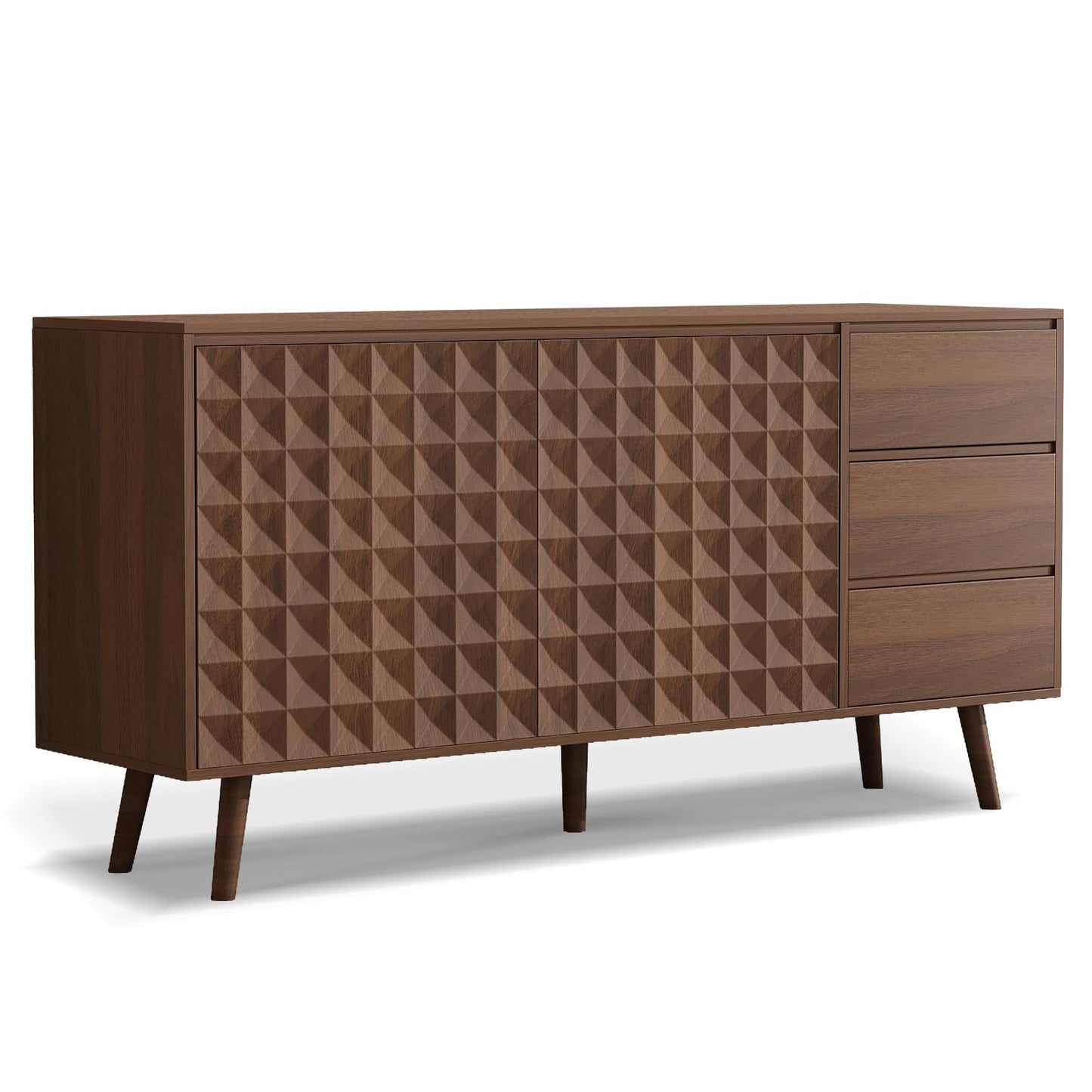 **59.8" Large Buffet Cabinet with 2 Doors and 3 Drawers, Diamond-Pattern Console Table for Kitchen or Dining Room Storage**