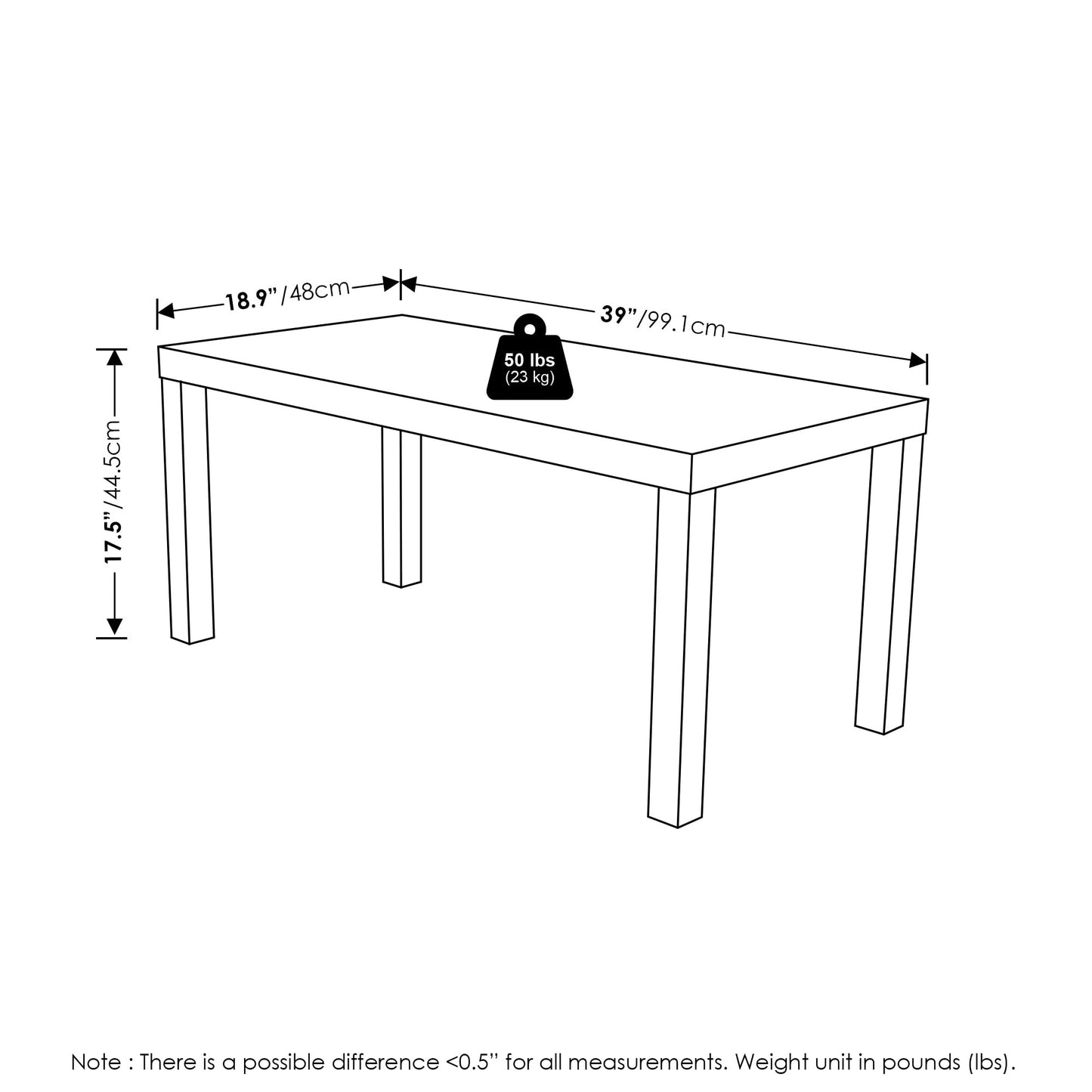 Modern Rectangle Coffee Table with 1.8 Inch Thick Tabletop, Classic Side Table for Living Room or Office, White