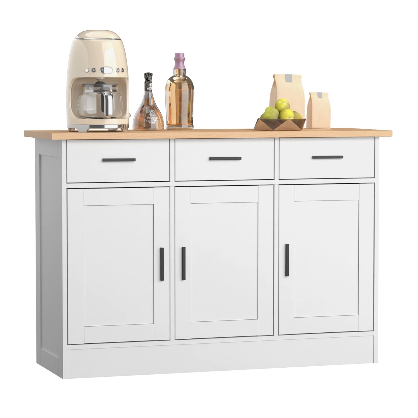 White Buffet Cabinet with Storage, Modern Wooden Narrow Sideboard Credenza with Doors for Entryway or Living Room