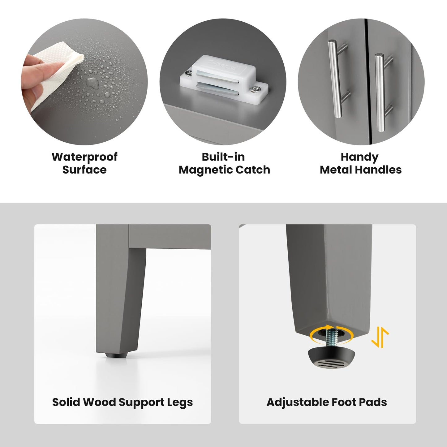 Freestanding Buffet Cabinet with Adjustable Shelf, Kitchen Storage Sideboard Console Table, 45" x 20" x 36", Grey