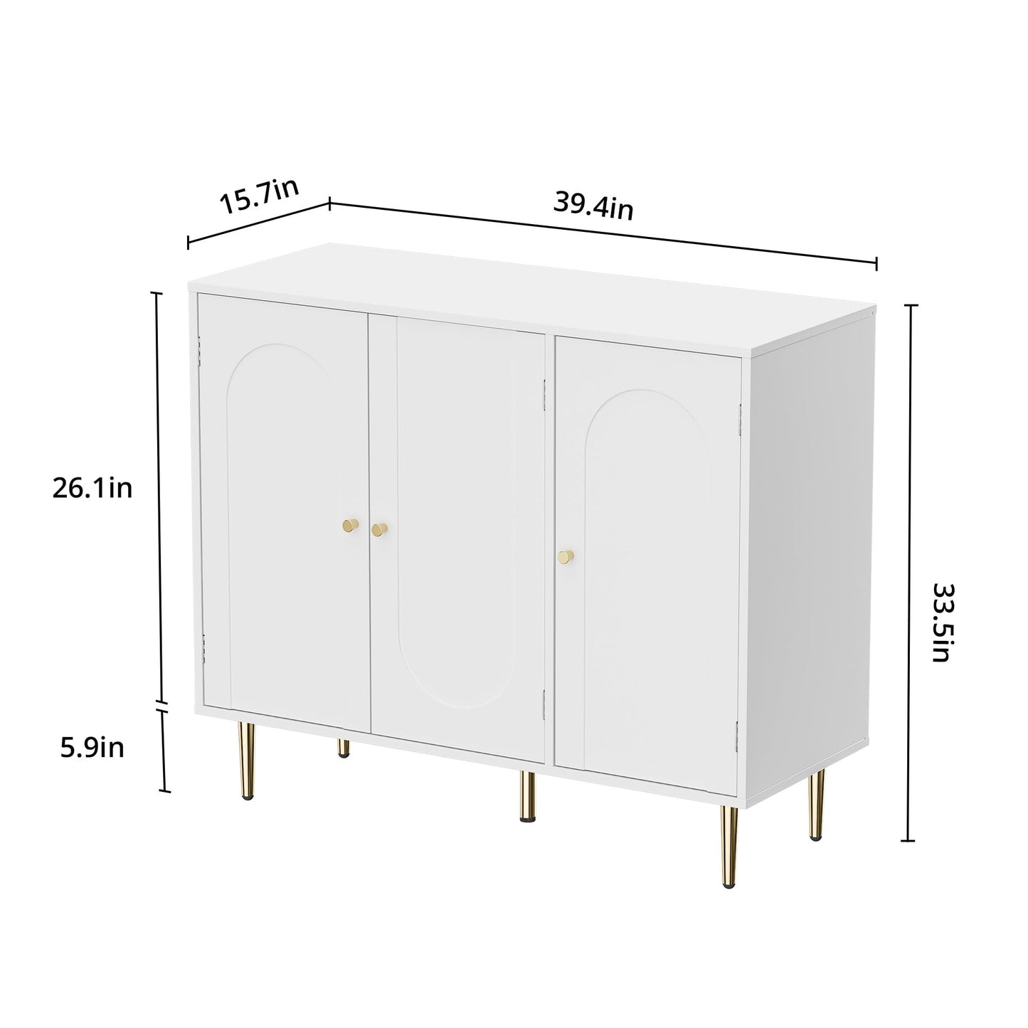 Set of 2 Sideboard Buffet Cabinets with 3 Doors and Adjustable Shelf, Arched Shaker Door Coffee Bar Storage for Living or Dining Room, White