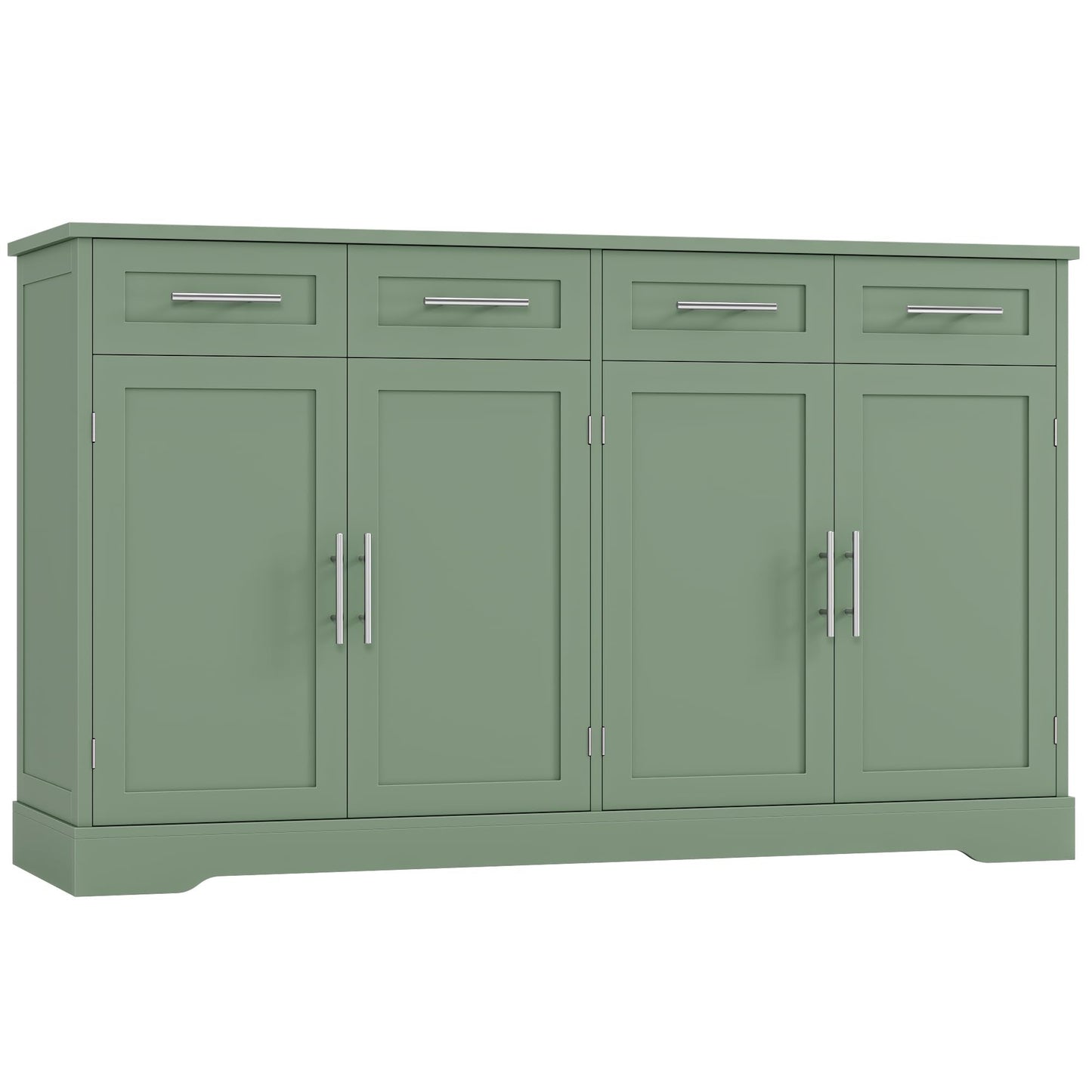 60" Large Buffet Sideboard with 4 Drawers and Storage, 36" Tall Modern Kitchen Cabinet with Gold Handles, Green