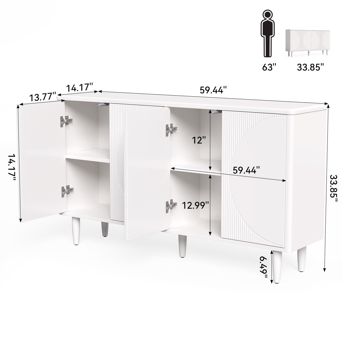 **LITTLE TREE 59" Buffet Cabinet Sideboard with Storage, Modern Sideboard Buffet Table with Doors for Living Room and Dining Room, White**