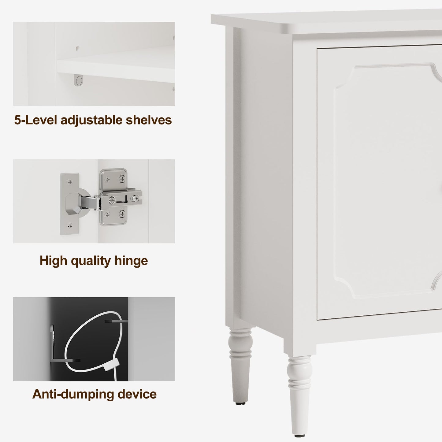 58" Mid-Century Modern Sideboard Buffet Cabinet with Storage and Solid Wood Legs, 4-Door Credenza for Entryway, Kitchen, or Living Room, Satin White