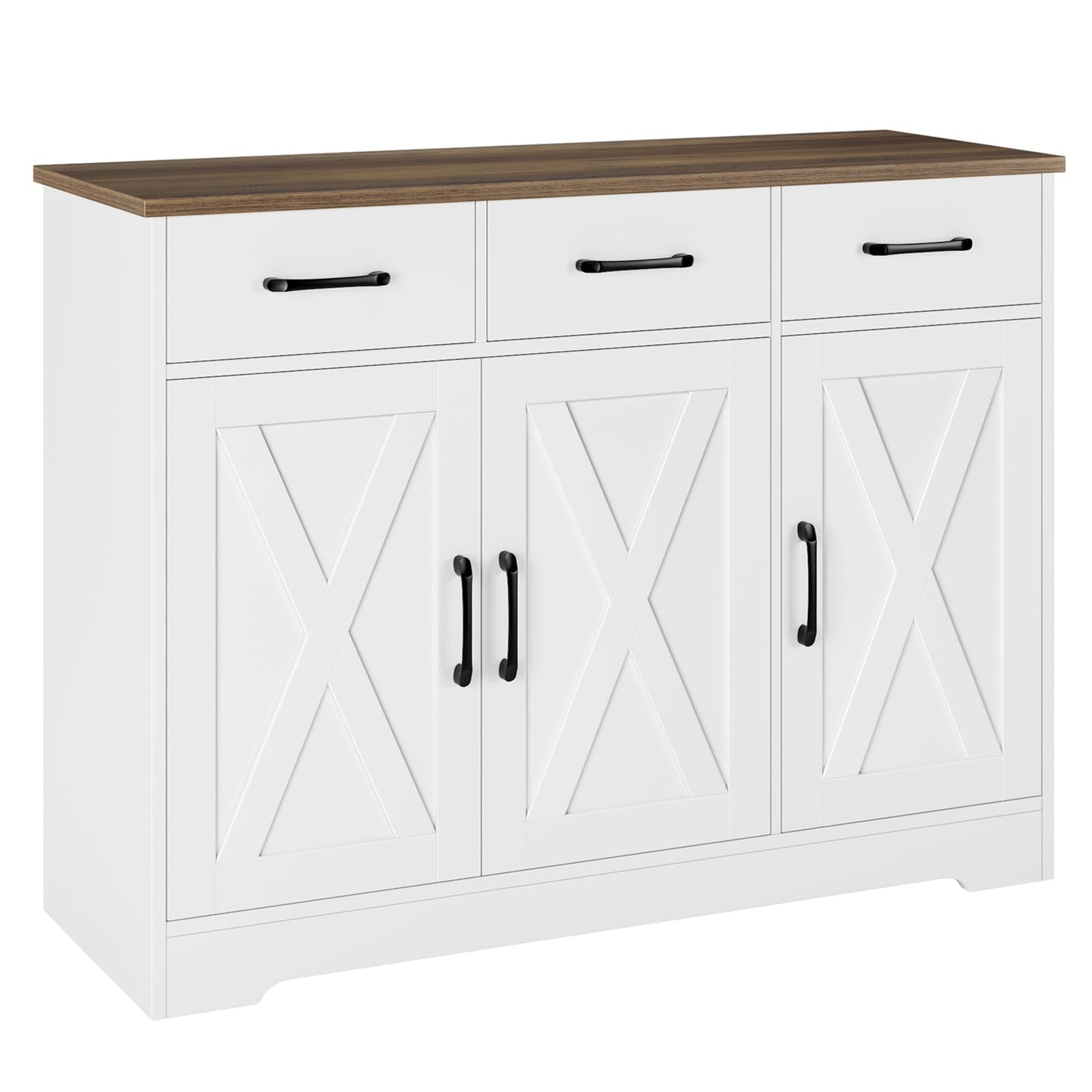 **HOSTACK Modern Farmhouse Sideboard Buffet Cabinet with Barn Doors, Drawers, and Shelves, Wood Coffee Bar Storage Cabinet for Kitchen, Dining Room, or Living Room, White**