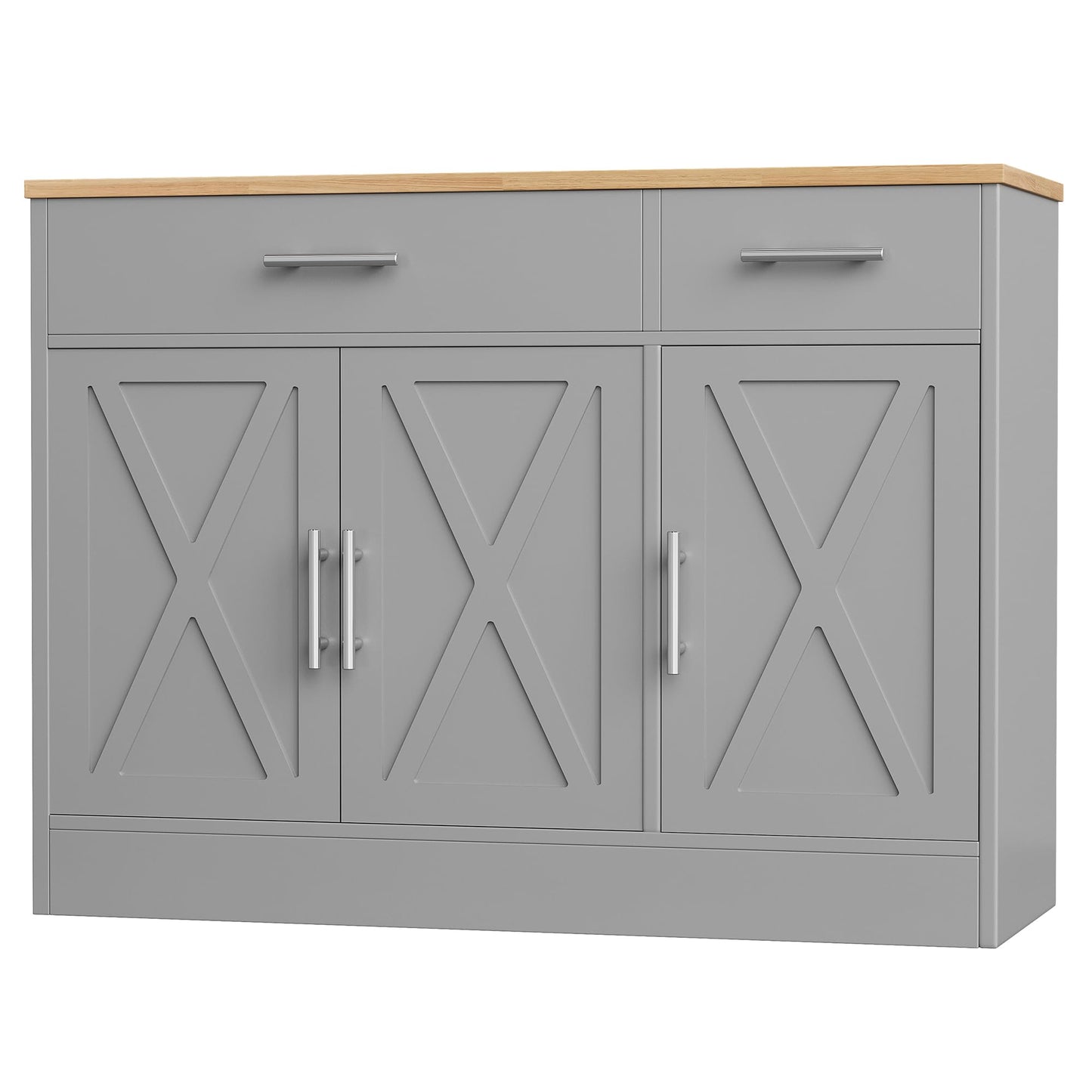 Modern Farmhouse Sideboard Buffet Cabinet with 3 Doors and Adjustable Shelf, 42" Wood Storage Cabinet for Kitchen or Living Room, Grey