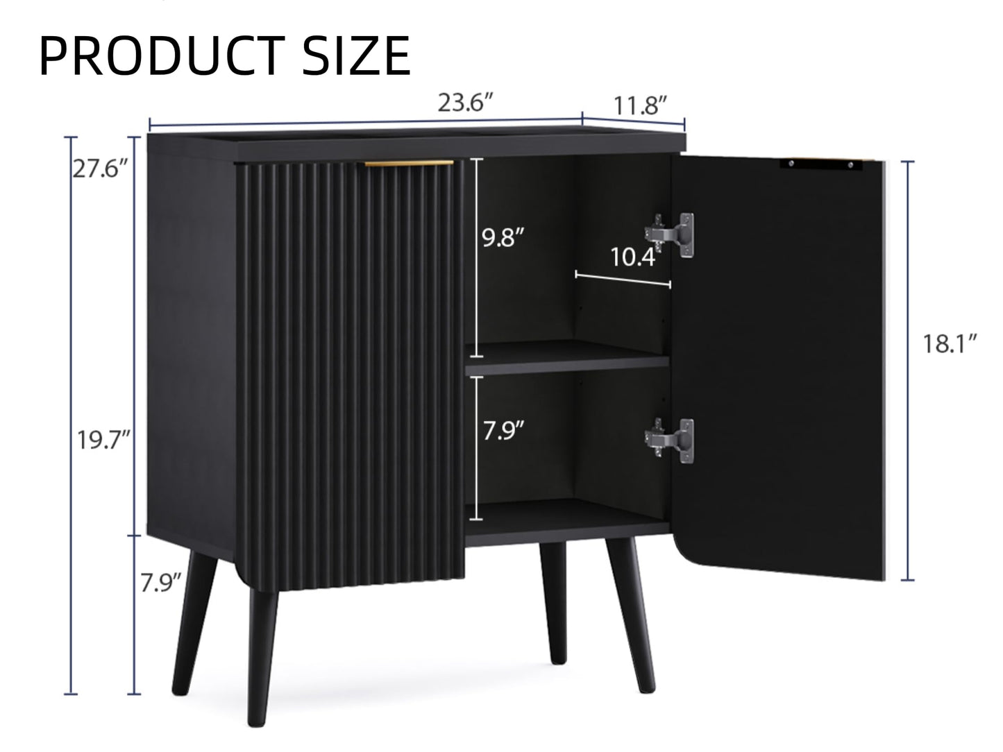 Fluted Buffet Cabinet with Doors and Shelves, Modern Wood Sideboard Coffee Bar Storage for Kitchen, Dining, or Living Room, Black