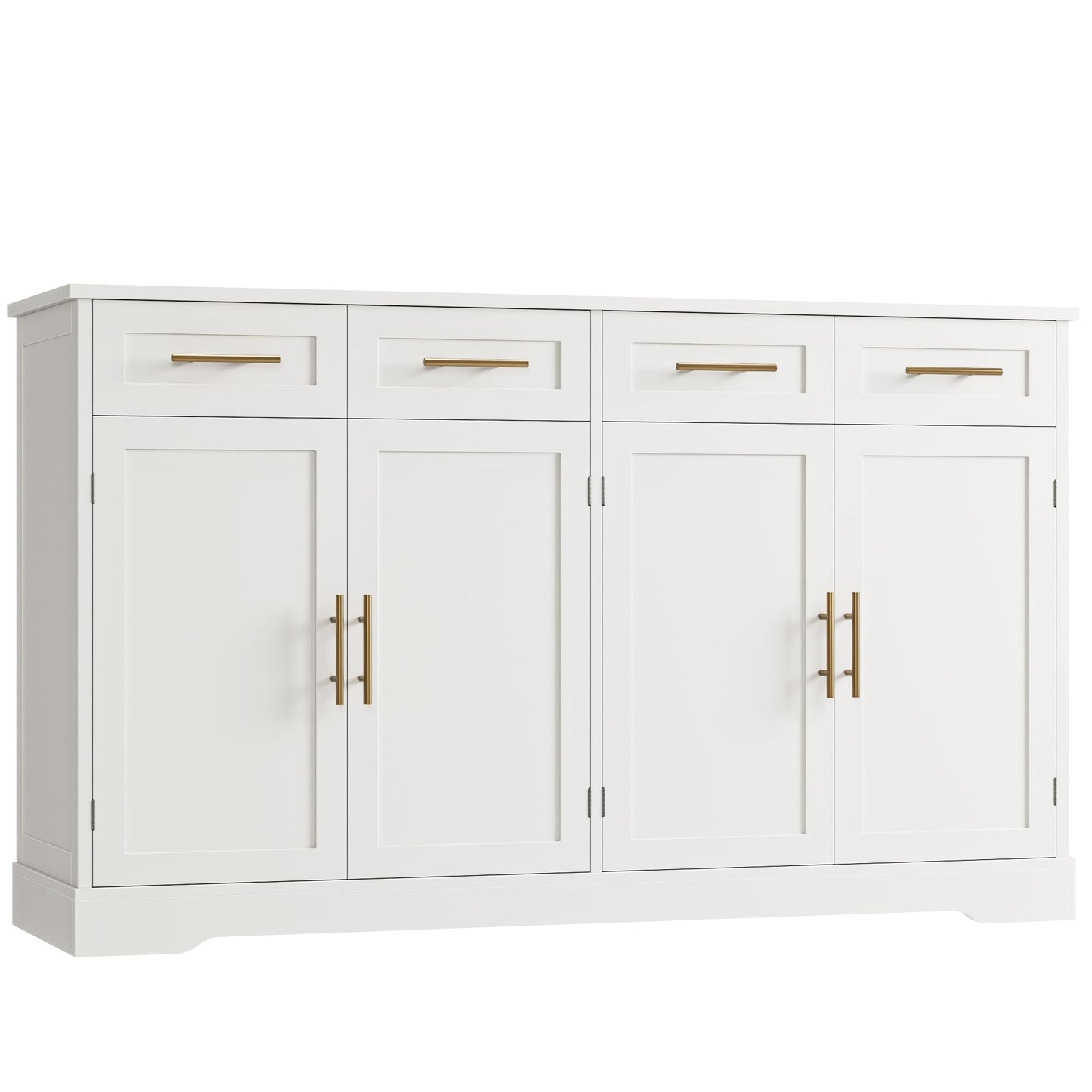 60" Large Buffet Sideboard with 4 Drawers and Storage, 36" Tall Modern Kitchen Cabinet with Gold Handles, White