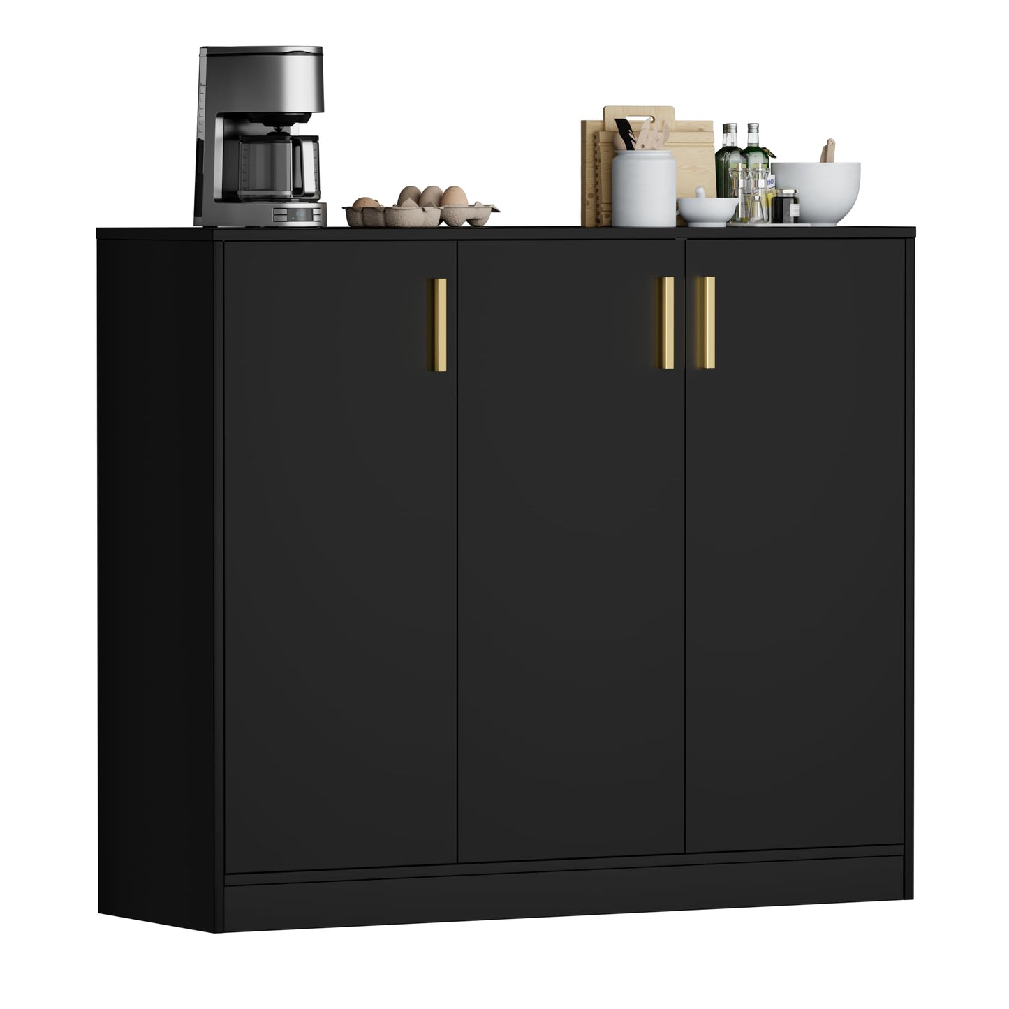 Buffet Cabinet with Doors and Shelves, 35.4" Tall Wood Sideboard Console Table for Kitchen, Living Room, Entryway, or Hallway, Black