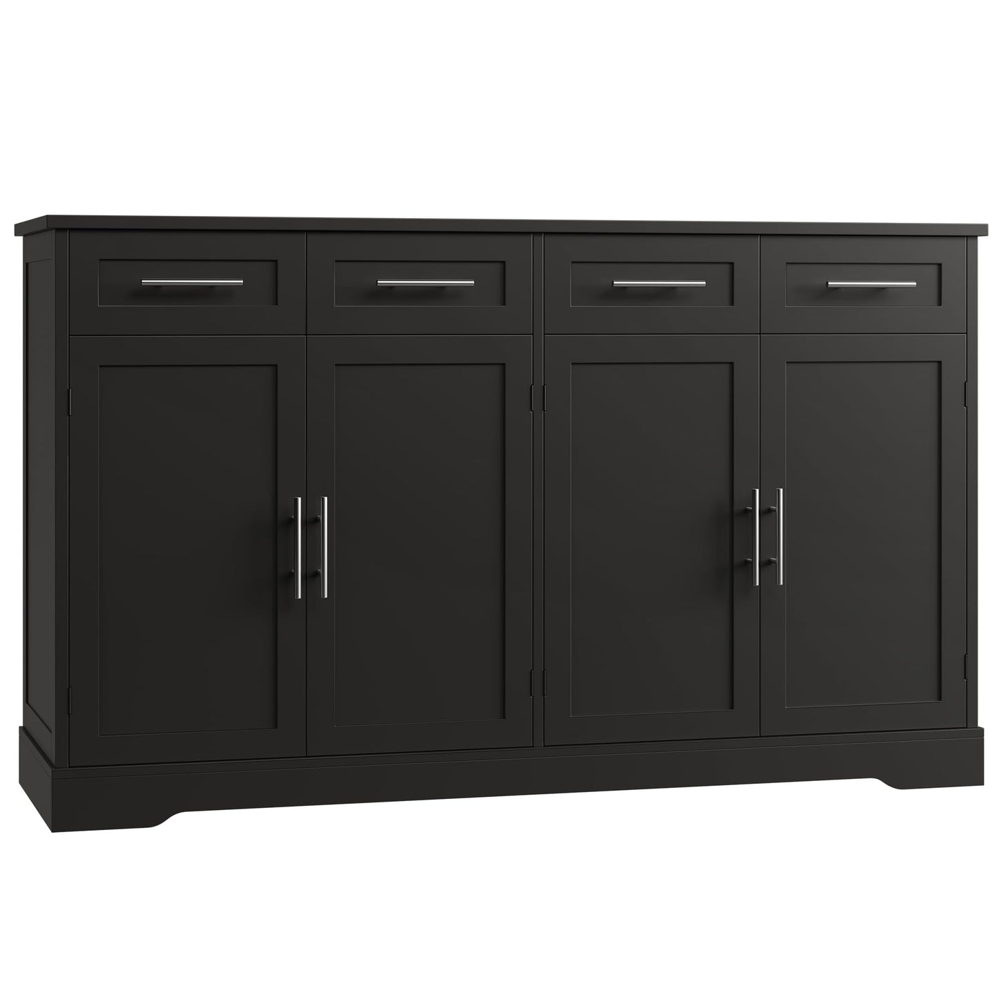 60" Large Buffet Sideboard with 4 Drawers and Storage, 36" Tall Modern Kitchen Cabinet with Silver Handles, Black
