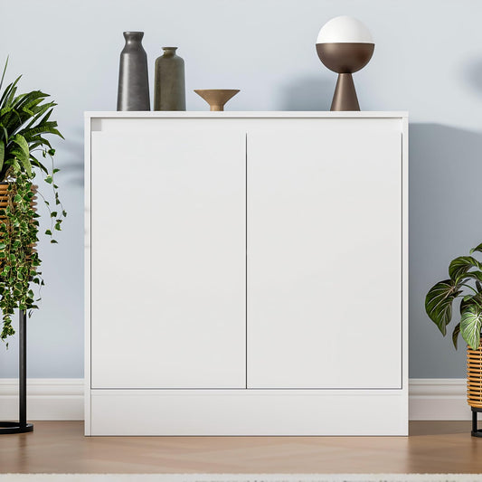 Buffet Cabinet with 2 Doors and Adjustable Shelf, Modern Kitchen Sideboard Coffee Bar for Living Room or Kitchen, White
