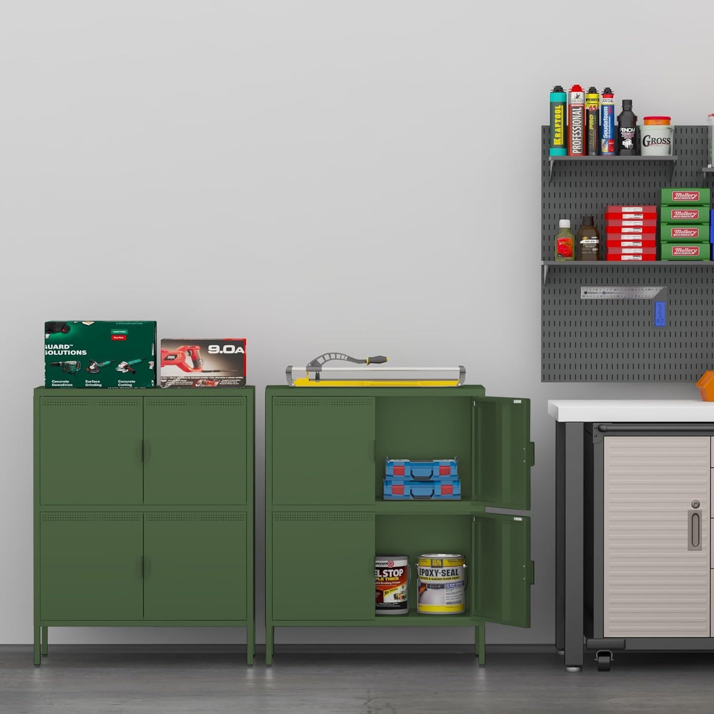 Metal Locker Storage Cabinet with 4 Doors and 3 Shelves, 39.96" Steel Storage Cabinet for Office, Home, Garage, Gym, or School