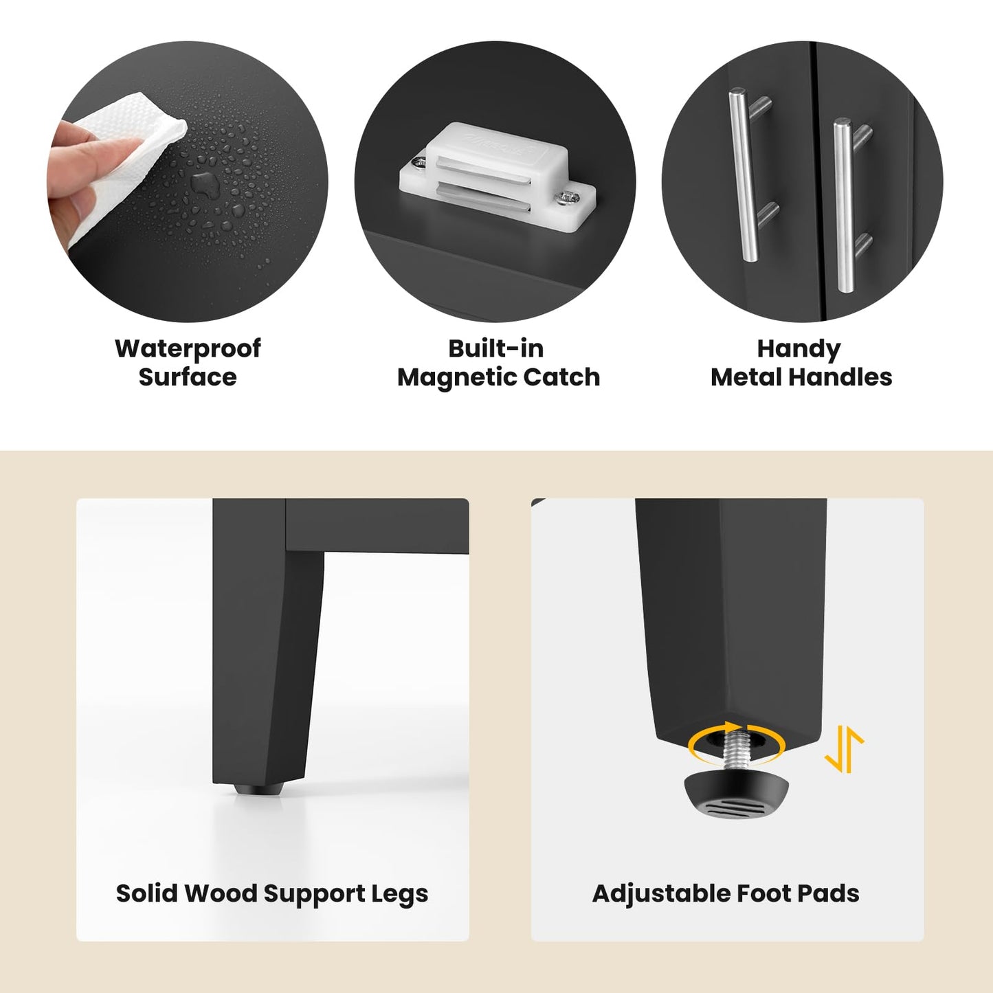 Freestanding Buffet Cabinet with Adjustable Shelf, Kitchen Storage Sideboard Console Table, 45" x 20" x 36", Black