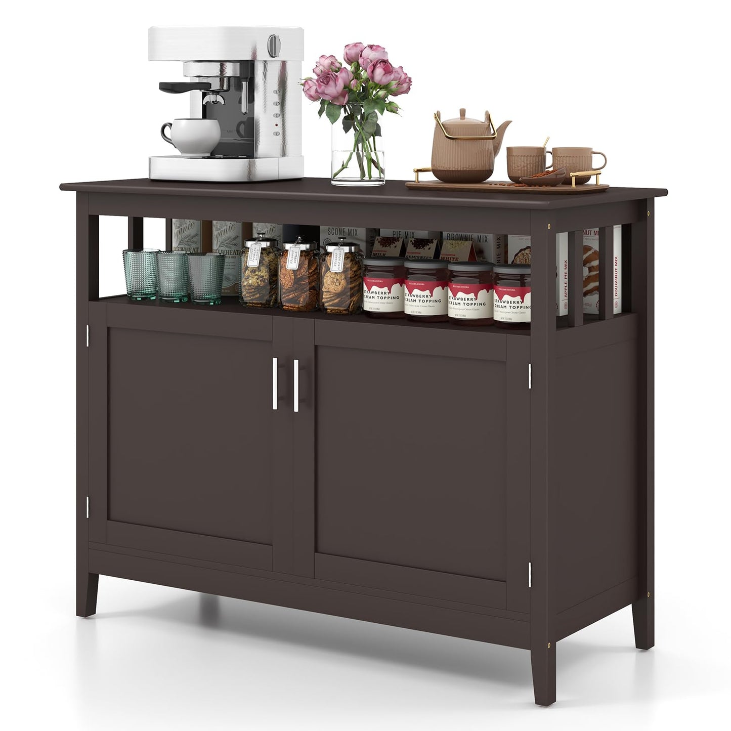Freestanding Buffet Cabinet with Adjustable Shelf, Kitchen Storage Sideboard Console Table, 45" x 20" x 36", Brown