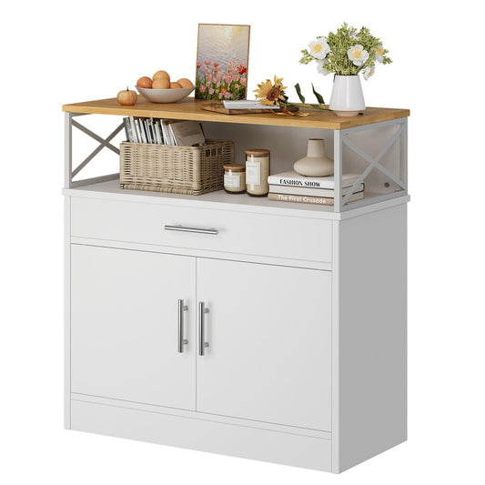 31" Modern Sideboard Buffet Cabinet with Adjustable Shelf, Wood Farmhouse Coffee Bar Storage for Kitchen or Dining Room, White